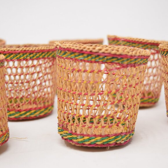 Woven Wicker Rattan Beverage Glass Holder Multicolor Bohemian Beachy Cup Sleeves - Picture 3 of 11